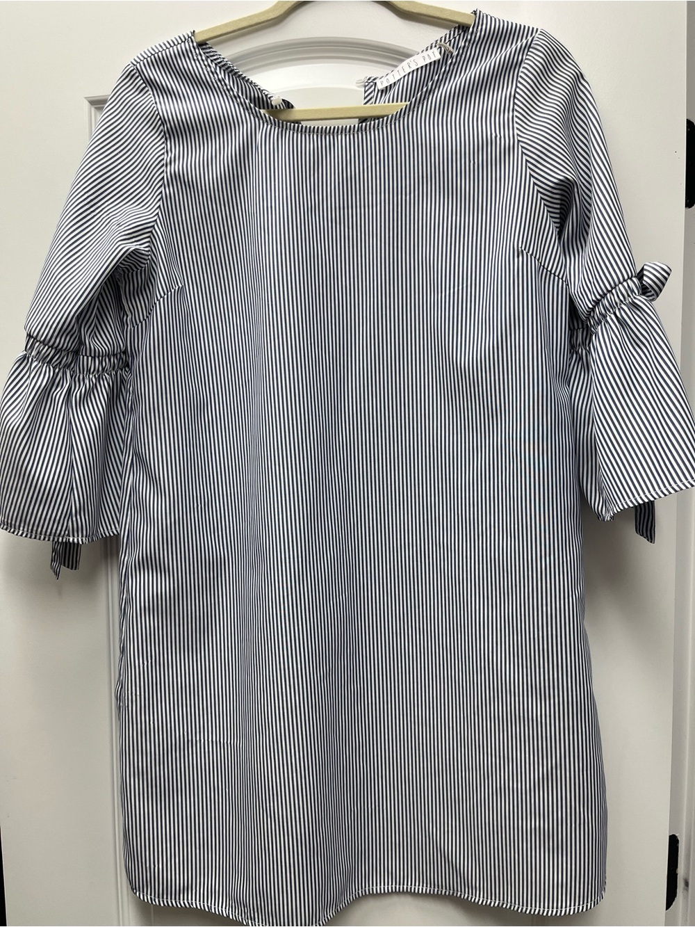 Navy and White Striped Bell-Sleeve Dress